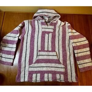 Pullover Hoodie Mens Size L/XL Mexican Blanket Hoodie Striped Surf Skate